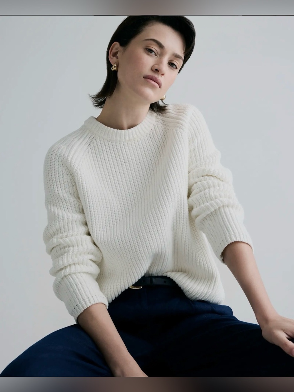 Quince Women’s 100% Organic Cotton Fisherman Crew Sweater Ivory - Size Small